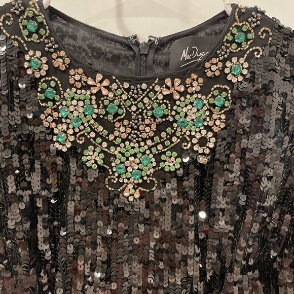 Mac Duggal  Beaded Neckline Sequins Black 
Long Sleeve Dress.Size 6 - Picture 9 of 16